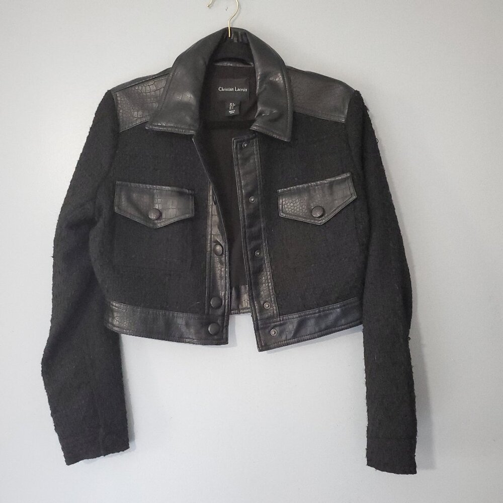 Christian Lacroix Crocodile Tweed, Trim Cropped Jacket Small Bikercore